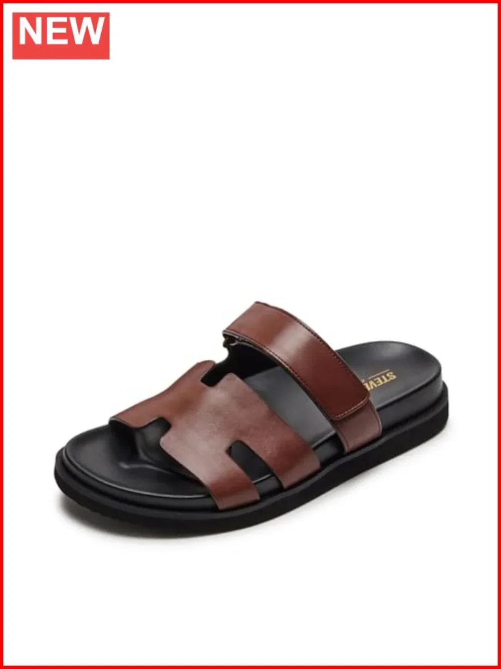 Men's Leather Slide Sandals with Hook & Loop Closure